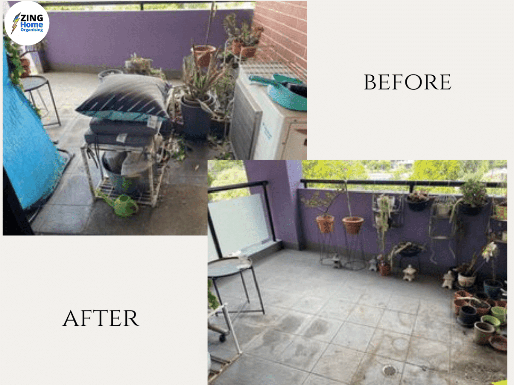 2 Images of patio with plants with a makeover