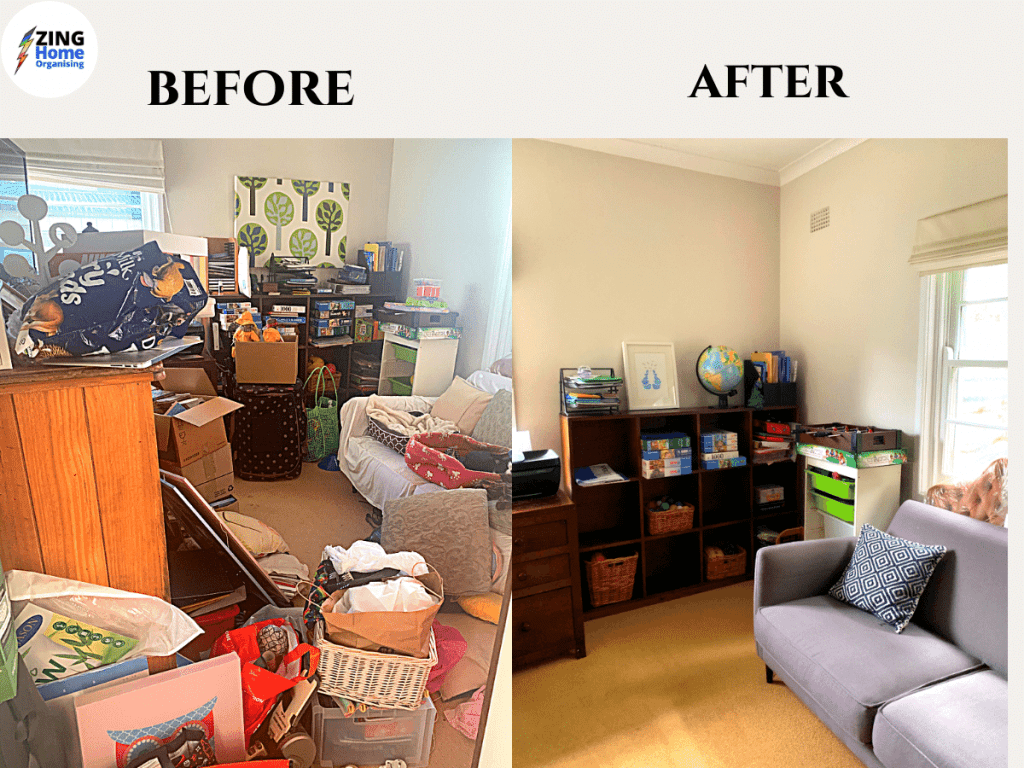 Before and after of a playroom