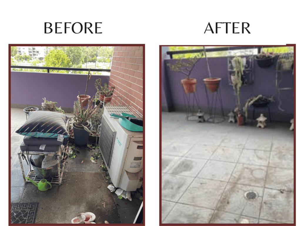 Before and after patio decluttered