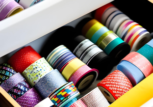image of colourful washi tape in a drawer